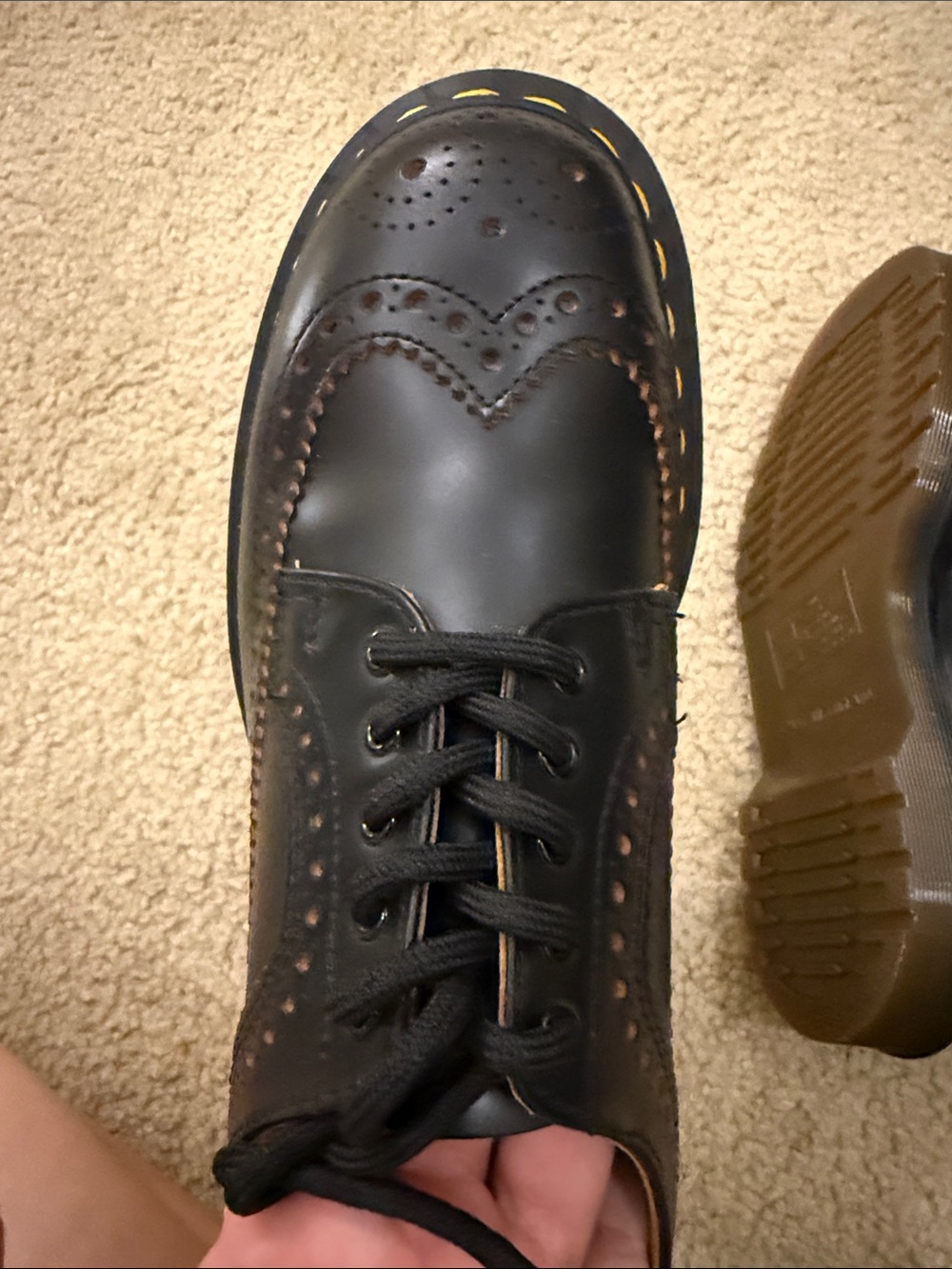 Dr. Martens Black Wingtip Brogue Oxfords with Yellow Stitching - Picture 8 of 8